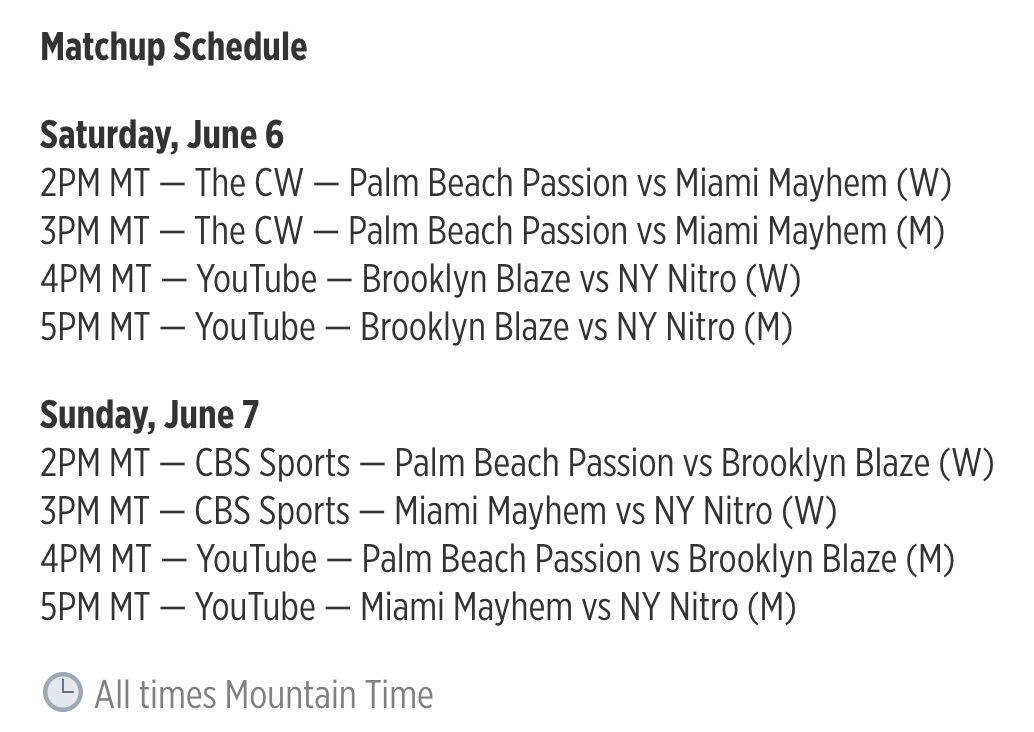 Matchup Schedule AVP League